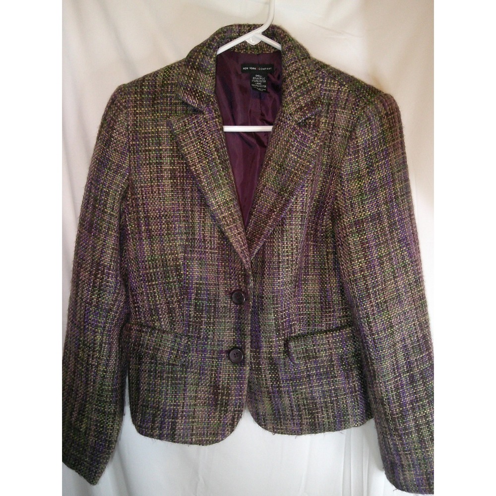 New York & Company Tweed Blazer Jacket Career Office Purple Green Size 8